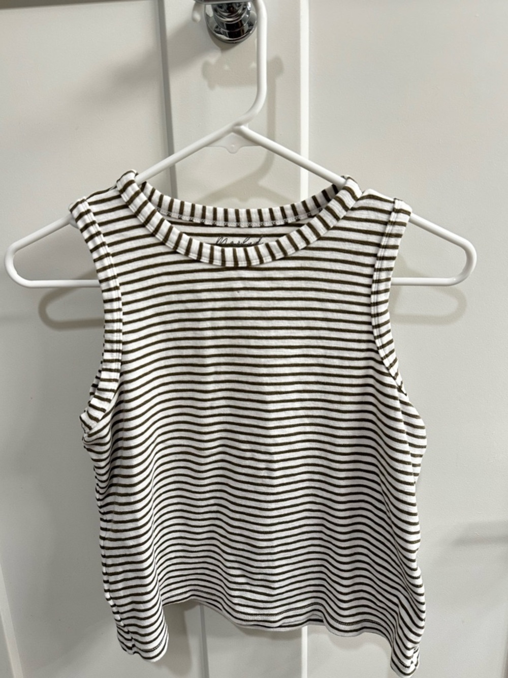 Essentials Marled Olive Green & White Striped Tank Top
